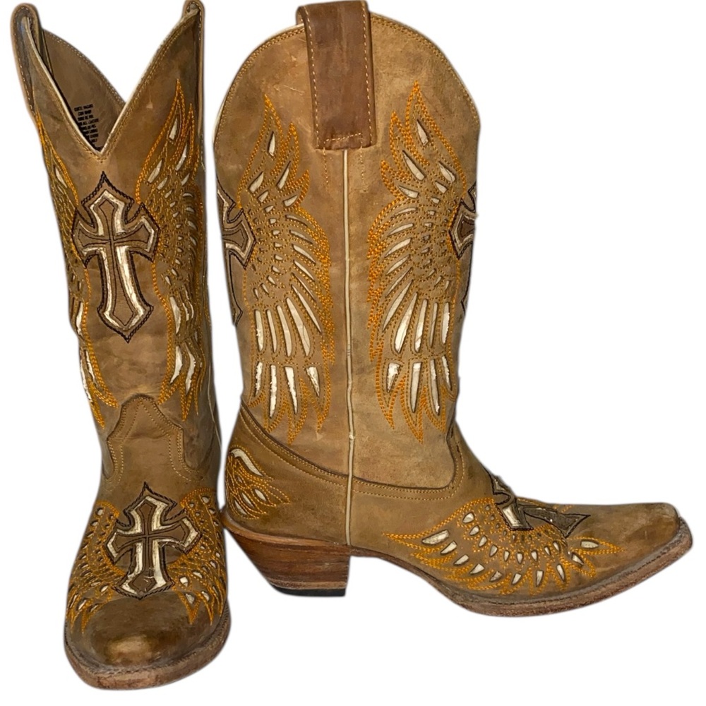 Innovation Boots Angel Wings Cow Hide Leather Cowboy Boots women’s size 9 guc